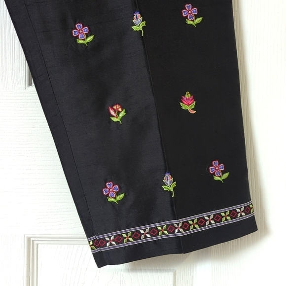 Talbots 90's Vintage Floral Embroidered Silk High Waisted Tapered Leg Pants 14 - Picture 14 of 14